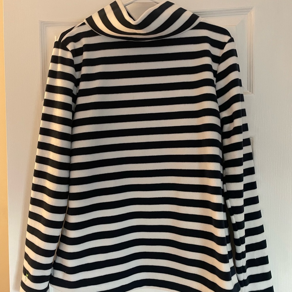 Dudley Stephens Greenpoint Fleece Turtleneck in Navy/White Stripe